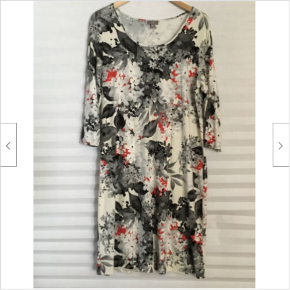 J.Jill Women Wearever Collection Dress Floral 3/4 Sleeve Scoop Neck Flowy